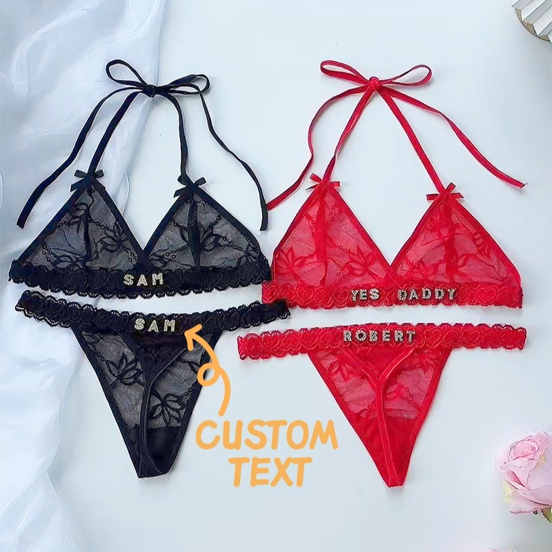 Custom Crystal Letter Name Tho – Lace Bralette Set Bewertung und Preis